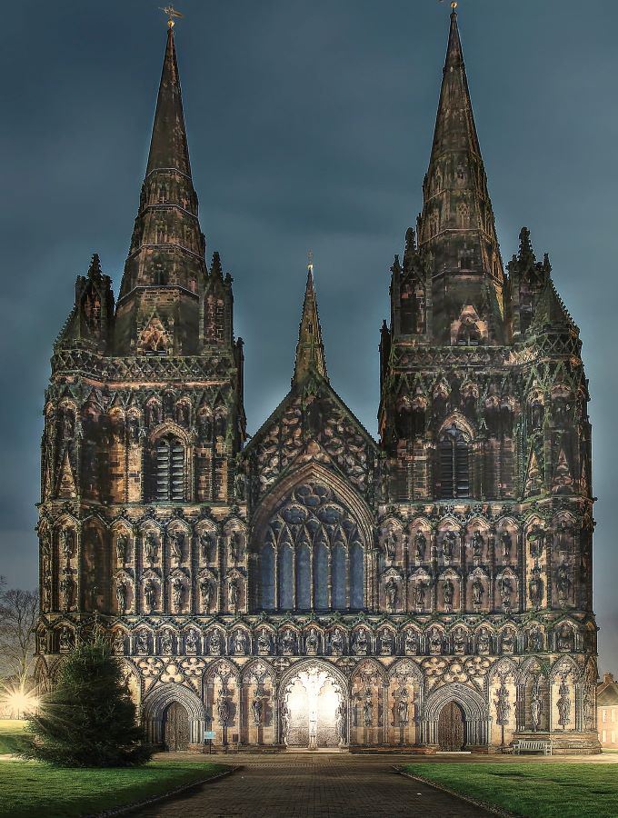 Lichfield Cathedral at night