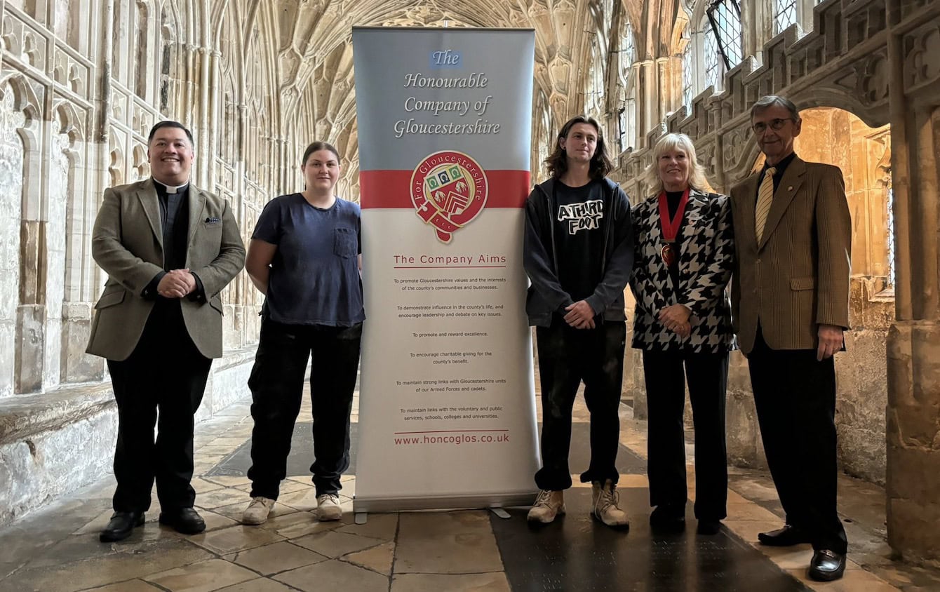 Gloucester Cathedral apprentices receive prestigious award from Honourable Company of Gloucestershire.