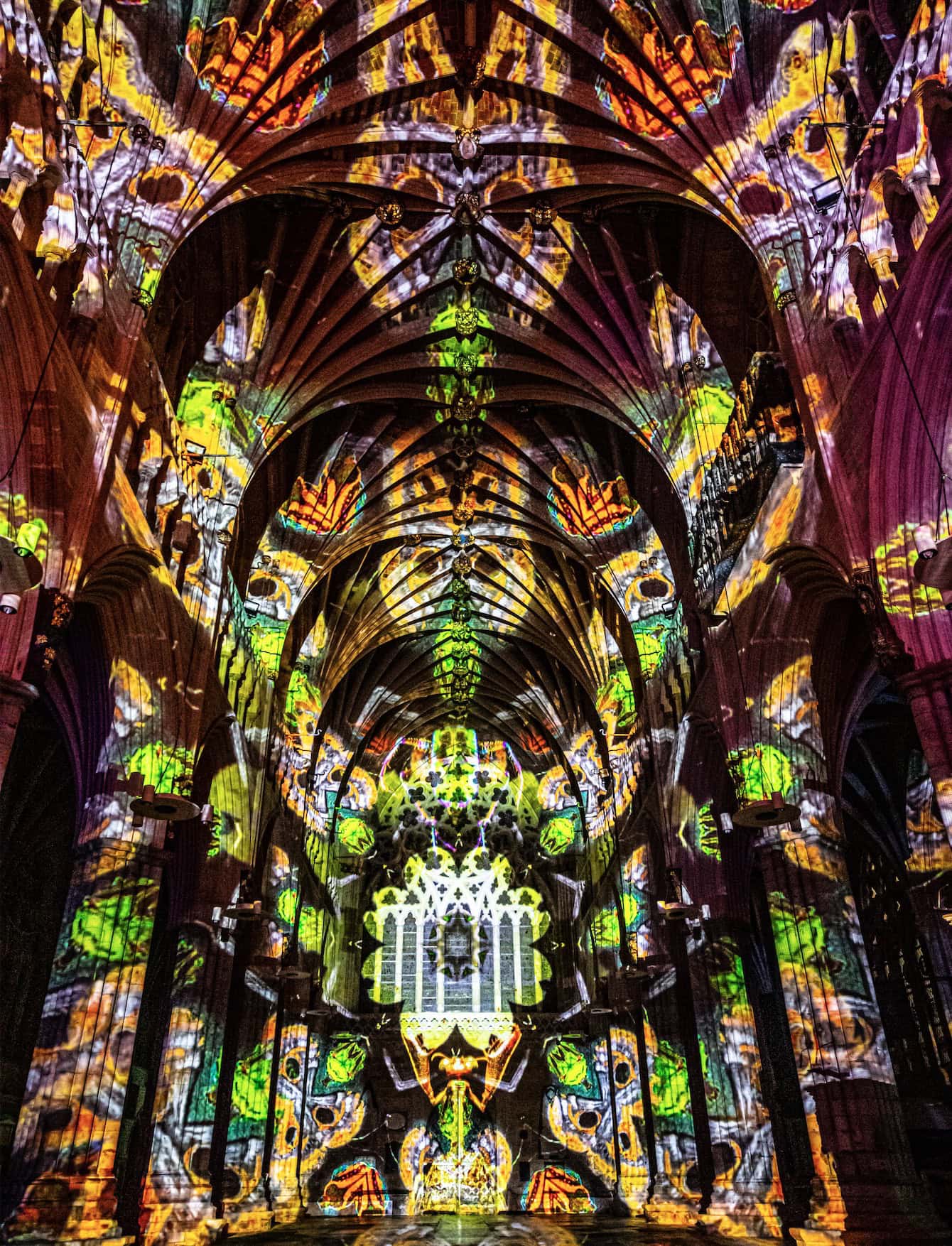 LIFE, by Luxmuralis is a sound and light projection - Ely Cathedral February 2025