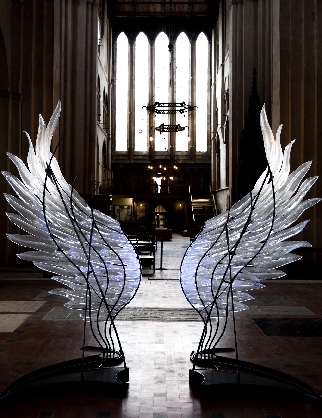 Peterborough Cathedral will host Solace, a pair of glass wings symbolising freedom, fragility and strength, this month.