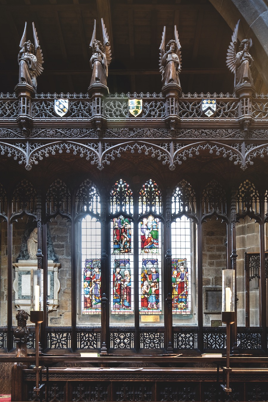 Memorial to chemist Joseph Garnet (d. 1861), designed by William Wailes (1808–81), south quire aisle, 4.3 × 3 m