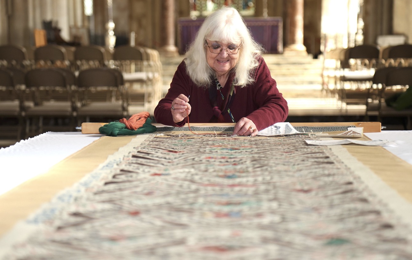From Medieval Ceiling to Modern Masterpiece: Peterborough Cathedral Reveals Medieval Nave Ceiling Depicted in Stitches
